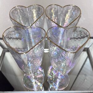 4- NIB HEART SHAPED IRIDESCENT WINE/CHAMPAGNE GLASSES